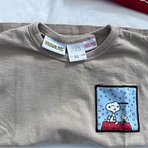 Zara Brown and Blue Long Sleeve Tee with Snoopy Patch